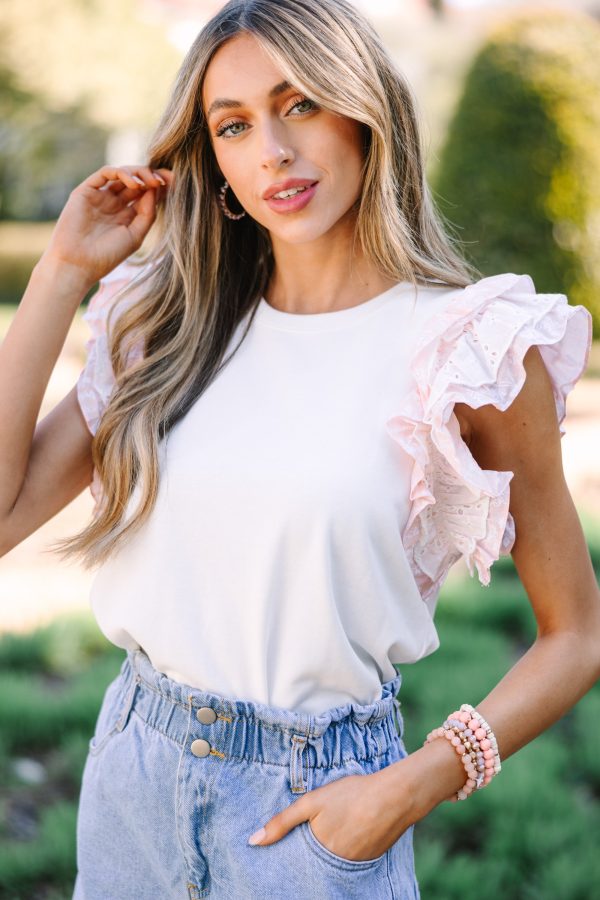 Stay Together Cream White Ruffled Top Hot on Sale