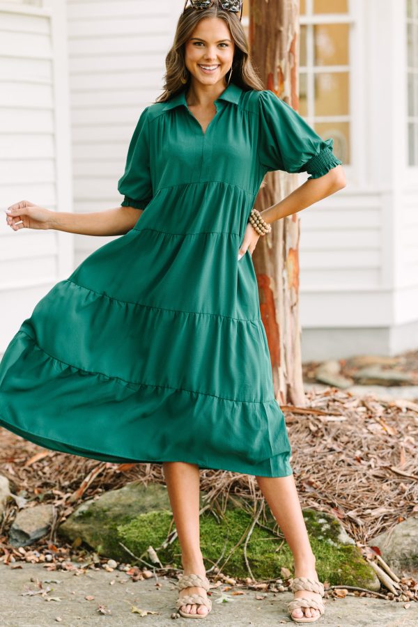 Looking For You Forest Green Tiered Midi Dress Hot on Sale