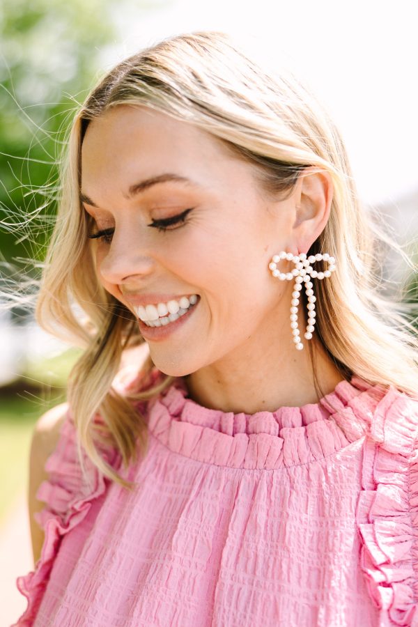 Classic Case White Pearl Bow Earrings Hot on Sale - Image 2