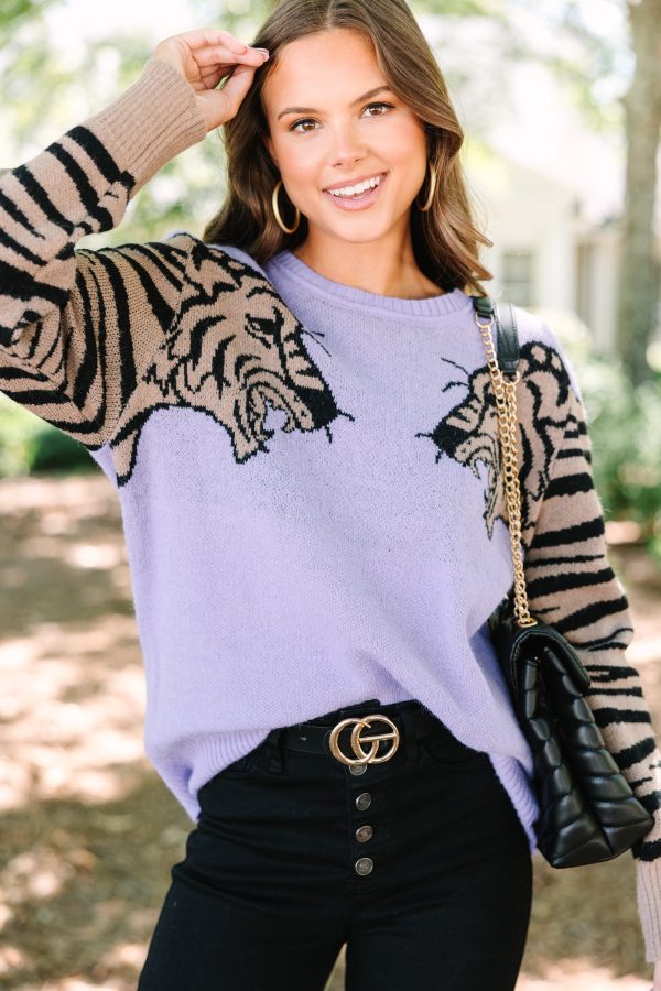 Dueling Dreams Lavender Purple Tiger Sweater Discount