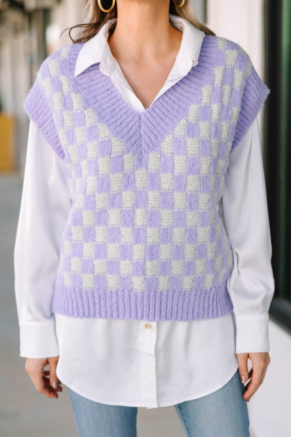 Get You Far Lilac Purple Checkered Sweater Vest on Sale - Image 3