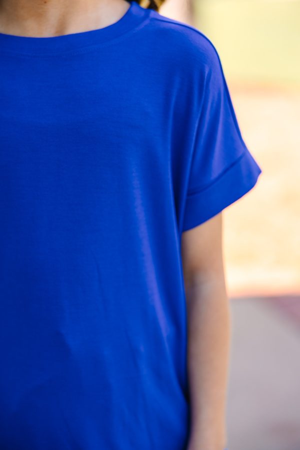 Girls: Make Your Life Easy Bright Blue Crew Neck Top Online Hot Sale - Image 4