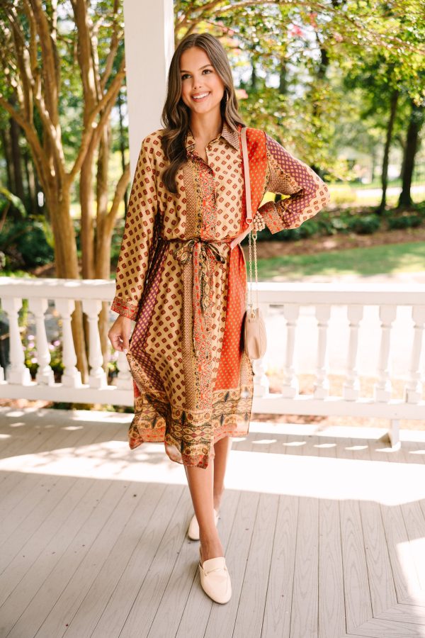 Remember You Well Rust Orange Multi Printed Midi Dress Hot on Sale