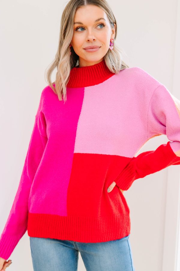 All Good Hot Pink Colorblock Sweater on Sale