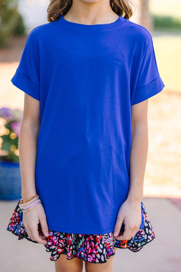 Girls: Make Your Life Easy Bright Blue Crew Neck Top Online Hot Sale - Image 3