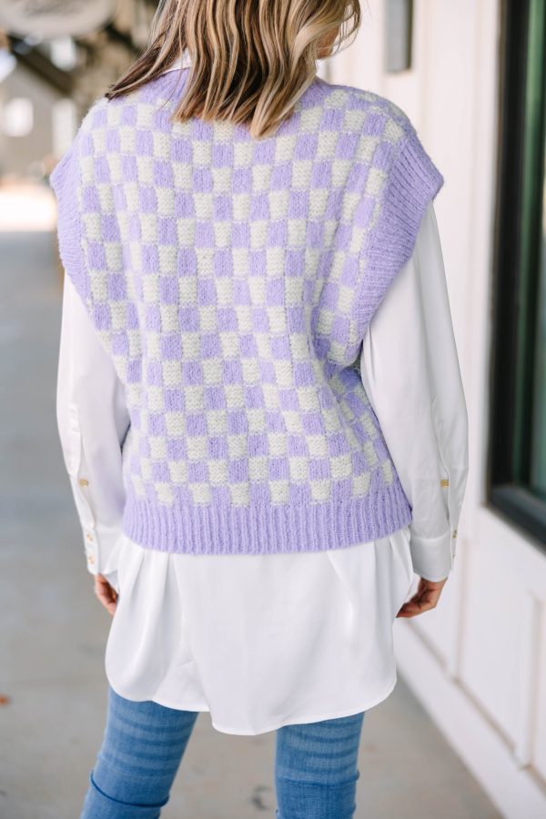 Get You Far Lilac Purple Checkered Sweater Vest on Sale - Image 4