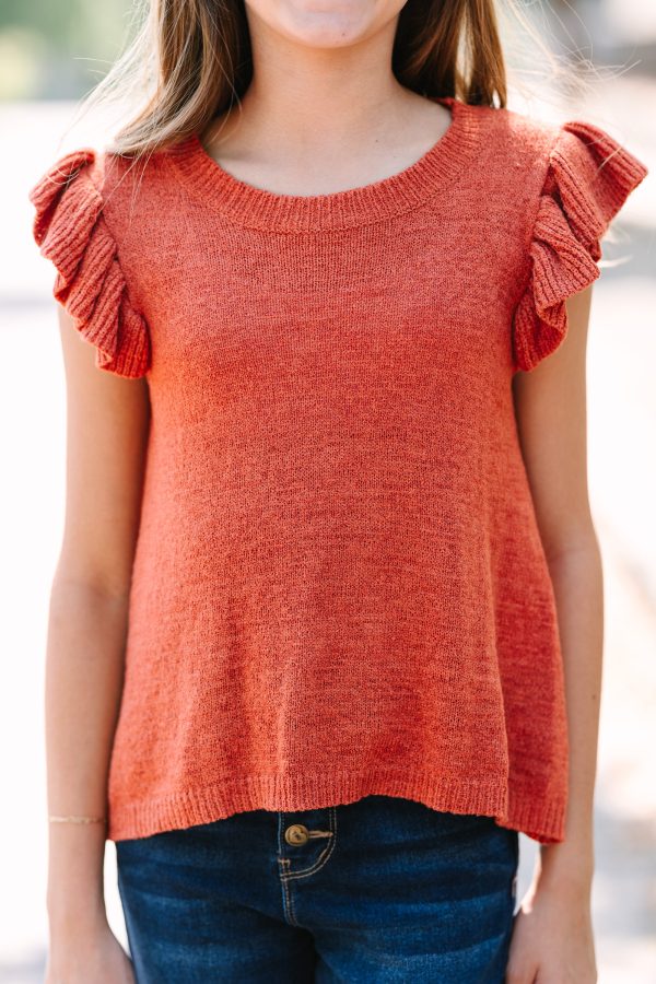 Girls: Certain Joy Copper Orange Knit Top Online Hot Sale - Image 4