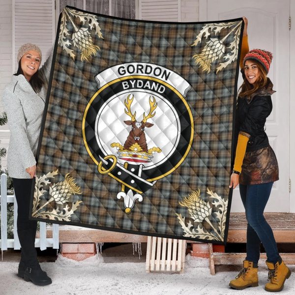 Gordon Weathered Tartan Crest Premium Quilt - Gold Thistle Style Fashion - Image 2